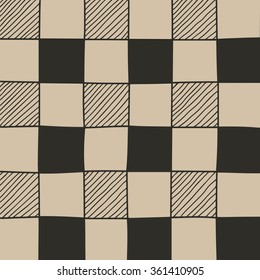 Hand drawn abstract chessboard pattern. Vector illustration.