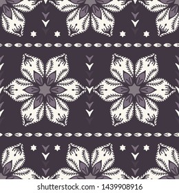 Hand drawn abstract Christmas flower pattern. Stylized poinsettia floral. Black White background. Winter holiday all over print. Festive gift wrap paper ornament illustration. Seamless vector swatch.