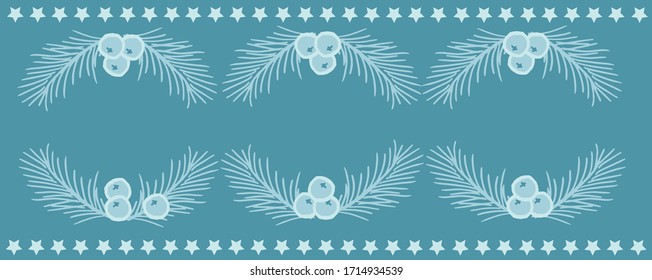 Hand drawn abstract Christmas foliage pattern. Tossed fir tree branch, berries background. Winter holiday all over print. Festive gift wrapping paper illustration. Seamless vector swatch