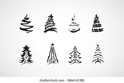Hand drawn Abstract Christmas tree icons set for Christmas card icon.vector