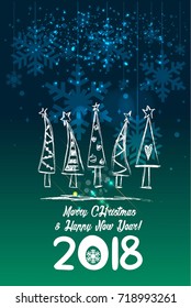 Hand drawn abstract christmas trees. Vector seamless pattern. Happy new year and marry christmas 2018
