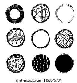 hand drawn Abstract circle clip art doodle elements. Use for posters, prints, greeting and business cards, banners, icons, labels, badges and other graphic designs