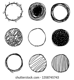 hand drawn Abstract circle clip art doodle elements. Use for posters, prints, greeting and business cards, banners, icons, labels, badges and other graphic designs