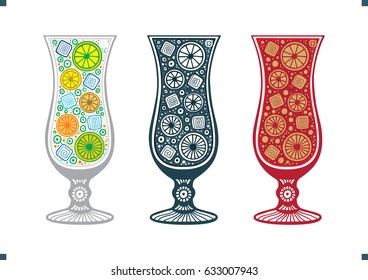 Hand drawn abstract cocktail glass set.