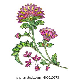 Hand drawn Abstract Color  Flower. Ethnic vector illustration with decorative elements in zentangle style. Sketch for adult anti stress coloring pages, tattoo.