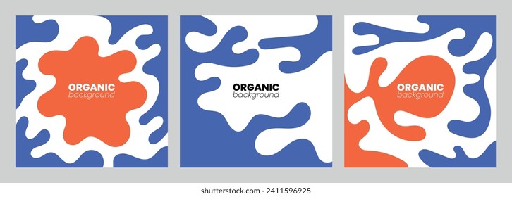 Hand drawn abstract colorful background set. Modern cards with creative trendy fluid shapes, doodle organic elements. Contemporary fanciful covers. Colored flat vector illustrations.