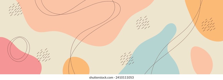 Hand drawn abstract colorful banner. Modern background with organic shapes. Contemporary artworks with creative elements pattern. Colored flat vector illustrations.