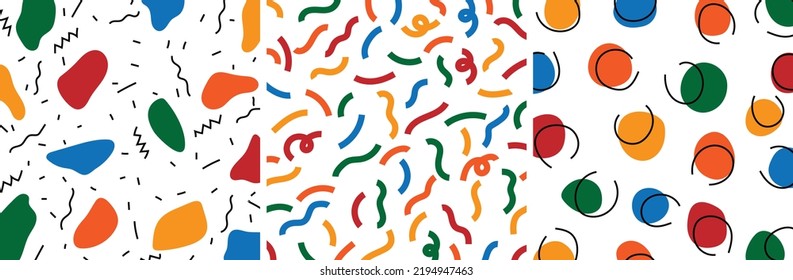 Hand drawn abstract colorful elementary pattern collection