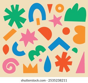 Hand drawn abstract colorful illustration of different shapes and colors