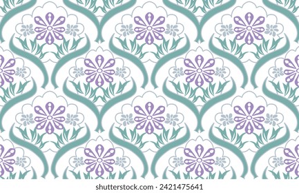 Hand drawn abstract colorful seamless flower borders.for clothing, fabric, background, wallpaper, wrapping, batik. knitwear, pixel pattern, embroidery style. vector texture.