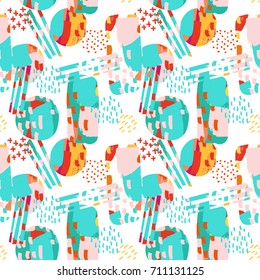 Hand drawn abstract colorful shape with grunge texture seamless pattern