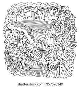 Hand drawn abstract coloring page. Can be used in coloring book, art therapy.