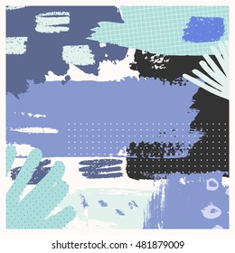 Hand drawn abstract composition in purple, mint green, gray and cream. Modern textile, greeting card, poster, wrapping paper designs.