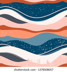 Hand drawn abstract contemporary seamless pattern. Modern trendy colorful illustration in vector. Marbleized effect. 