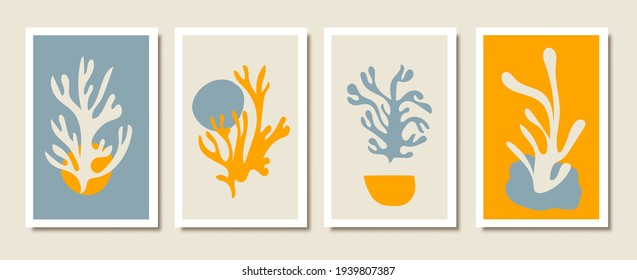 Hand drawn abstract coral posters. Contemporary minimalist organic shapes.