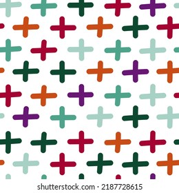 Hand drawn abstract cross seamless pattern. Plus sign endless wallpaper. Doodle style. Design for baby fabric, textile print, wrapping paper, childish textiles. Simple vector illustration.