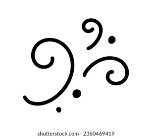 Hand drawn abstract curved line shape. doodle wind blow, gust design isolated on white background. vector illustration emotion effect decoration icon