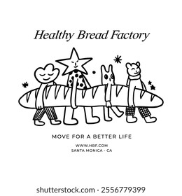 hand drawn abstract cute bread logo illustration