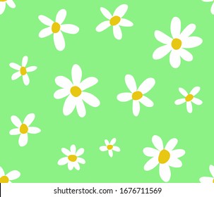 Hand Drawn Abstract Daisy Flowers Repeating Vector Pattern Isolated Background