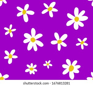 Hand Drawn Abstract Daisy Flowers Repeating Vector Pattern Isolated Background
