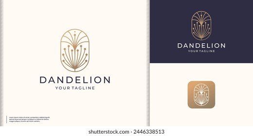 hand drawn abstract Dandelion flower logo. feminine design, luxury nature, line art style, element.