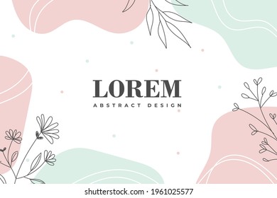Hand drawn abstract design background with pastel colors and plant ornament. Vector illustration.