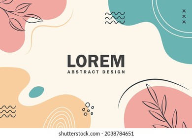 Hand drawn abstract design background with pastel colors and plant ornament. Vector illustration.