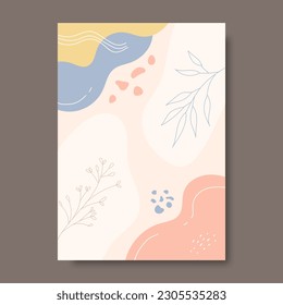 Antecedentes de diseño abstracto dibujados a mano con colores pastel y adornos de plantas. Ilustración vectorial