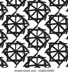 Diseños y formas abstractos dibujados a mano, 
Arte para tejidos y textiles.
Fondo del vector de medio tono monocromático de la geometría. Patrón transparente blanco y negro.