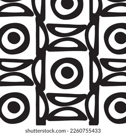 Hand drawn abstract designs and shapes,  Art for fabrics and textiles. Geometry monochrome ornament halftone vector background. White and black seamless pattern.