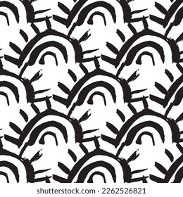 Hand drawn abstract designs and shapes, 
Art for fabrics and textiles.
Geometry monochrome ornament halftone vector background. White and black seamless pattern.