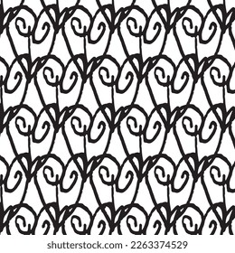 Hand drawn abstract designs and shapes, 
Art for fabrics and textiles.
Geometry monochrome ornament halftone vector background. White and black seamless pattern.