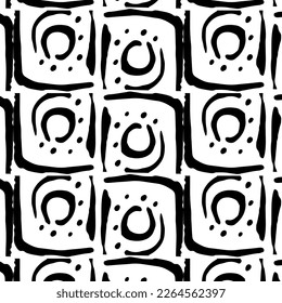 Diseños y formas abstractos dibujados a mano, 
Arte para tejidos y textiles.
Fondo del vector de medio tono monocromático de la geometría. Patrón transparente blanco y negro.