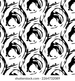Hand drawn abstract designs and shapes, 
Art for fabrics and textiles.
Geometry monochrome ornament halftone vector background. White and black seamless pattern.
