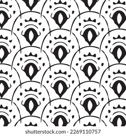 handgezeichnete abstrakte Designs und Formen, 
Kunst für Stoffe und Textilien.
Geometry monochrome Ornament-halftone Vektorhintergrund. Weiße und schwarze nahtlose Muster.