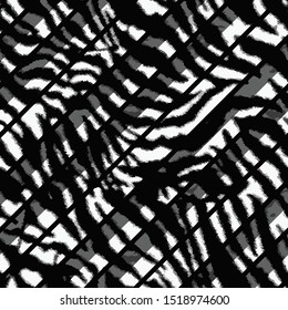 Hand Drawn Abstract Diagonal Zebra Stripes Seamless Vector Pattern 
