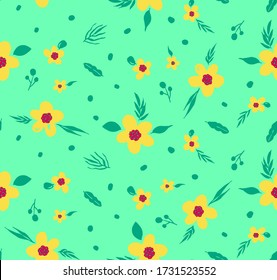 Flores Ditsy dibujadas a mano Ramas y hojas patrón vectorial repetitivo Fondo aislado
