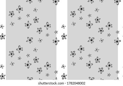 Hand Drawn Abstract Ditsy Flowers with Stripes Repeating Vector Pattern Isolated Background