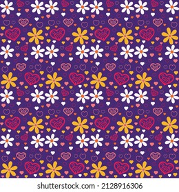 Hand drawn abstract ditsy flowers seamless pattern on red. Repeating floral vector pattern. Ditsy print in calico shabby chic.