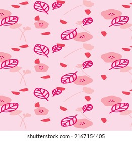 Hand drawn abstract ditsy flowers seamless pattern on red. Repeating floral vector pattern. Ditsy print in calico shabby chic.