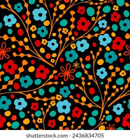 Hand Drawn Abstract Ditsy Flowers Repeating Vector Pattern Isolated Background