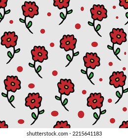 Hand drawn abstract ditsy red flowers seamless pattern on white. Repeating floral vector pattern. Ditsy print in calico shabby chic. Vector illustration