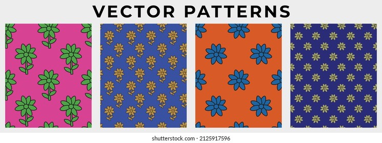 Hand drawn abstract ditsy set flowers seamless pattern. Repeating floral vector pattern.
