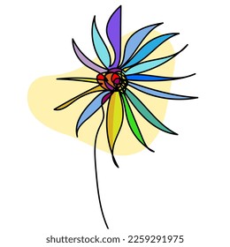 Hand drawn abstract doodle colorful flowers, isolated.