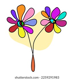 Hand drawn abstract doodle colorful flowers, isolated.