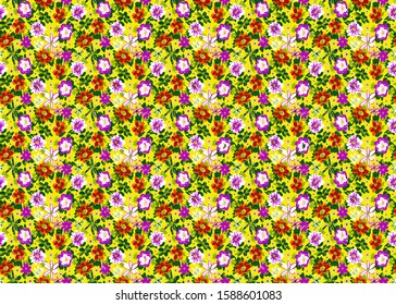 Hand Drawn Abstract Doodle Ditsy Gipsy Flowers and Leaves Repeating Vector Pattern Isolated Background