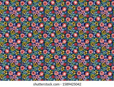 Hand Drawn Abstract Doodle Ditsy Gipsy Flowers and Leaves Repeating Vector Pattern Isolated Background