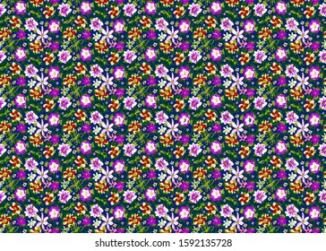 Hand Drawn Abstract Doodle Ditsy Gipsy Flowers and Leaves Repeating Vector Pattern Isolated Background
