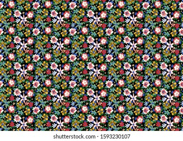 Hand Drawn Abstract Doodle Ditsy Gipsy Flowers and Leaves Repeating Vector Pattern Isolated Background