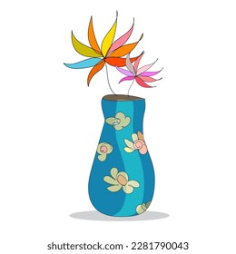 Hand drawn abstract doodle garden flowers vase for decorate layout banner or graphic